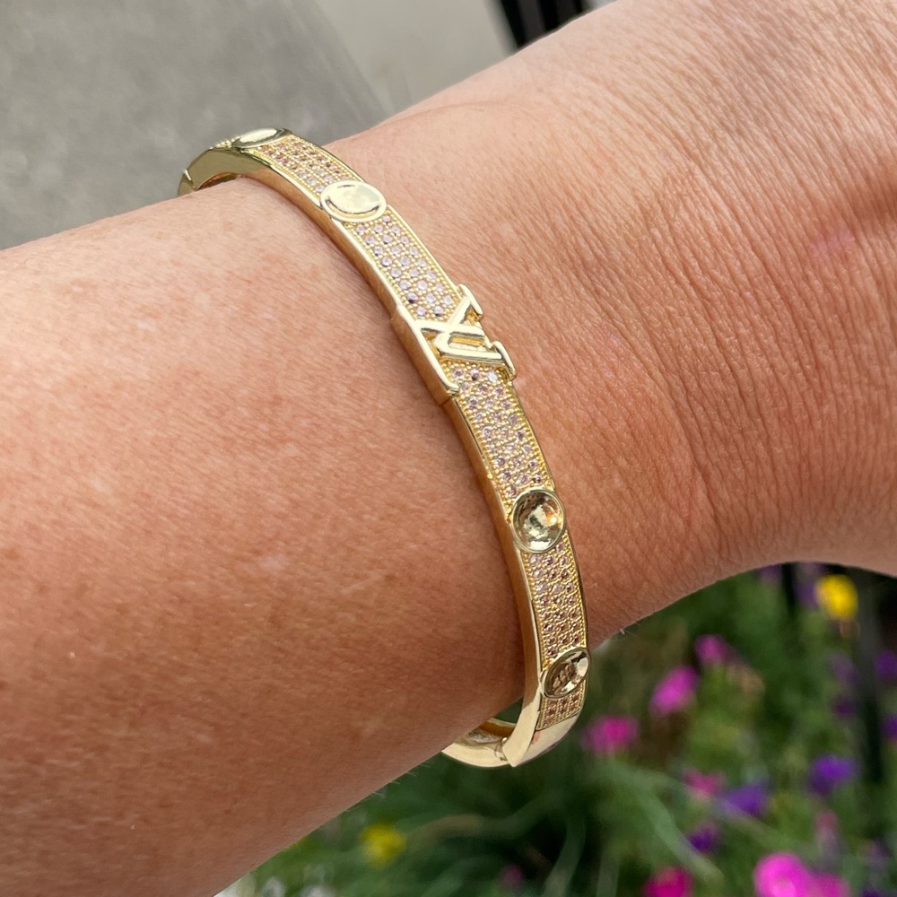 NEW FASHION LV EMPREINTE SILVER CRYSTAL BANGLE BRACELET - Picture 12 of 16